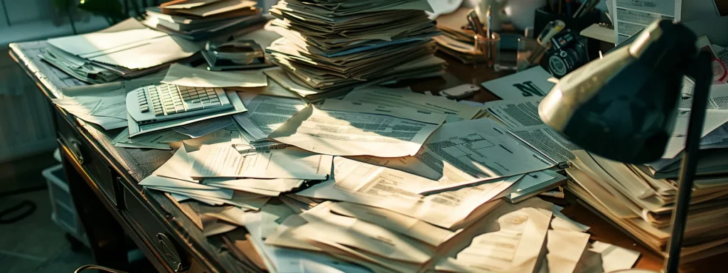 a a cluttered desk with scattered 111e9eec fb67 4c3f a4f0 40236c0fd0a3