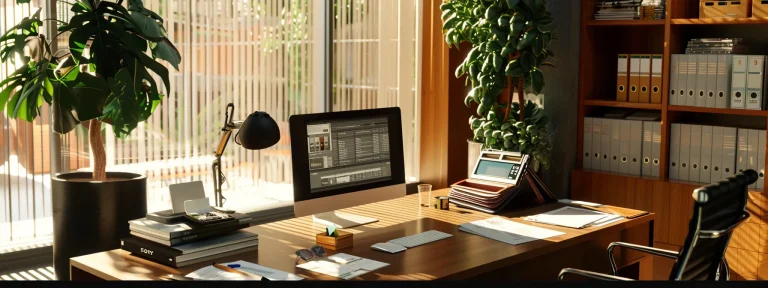 a modern office desk with a 5e691ce5 65b8 4ed9 bdb6 7060ce7ac4a5