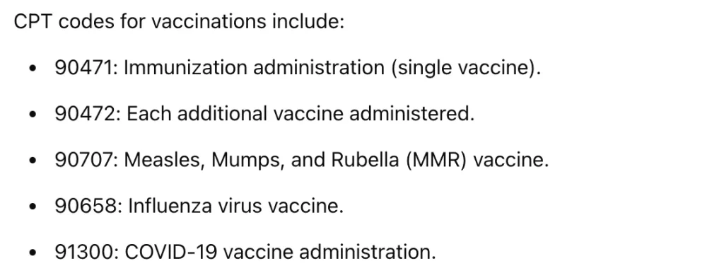 CPT Codes of Vaccines