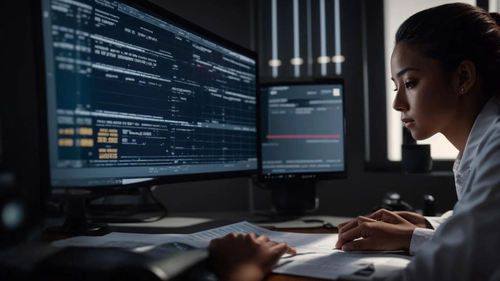 a focused medical billing professional analyzes intricate charts and codes illuminated by soft, diffused lighting, capturing the essence of precision and clarity in understanding the gw modifier.