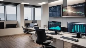 a sleek, modern medical billing office illuminated by soft, diffused light, showcasing a digital dashboard displaying precise statistics and charts that symbolize enhanced accuracy in pos 12 processing.