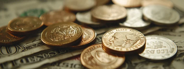 a close-up of a medical billing statement surrounded by gleaming coins, highlighting the concept of coinsurance in a bright, well-lit environment to emphasize clarity and financial responsibility.