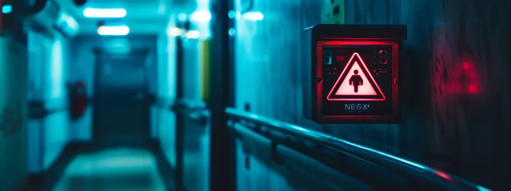 a dramatic close-up of a medical billing system interface illuminated by a soft blue light, contrasting the starkness of a caution sign, emphasizing the risks and challenges associated with ai integration in healthcare.