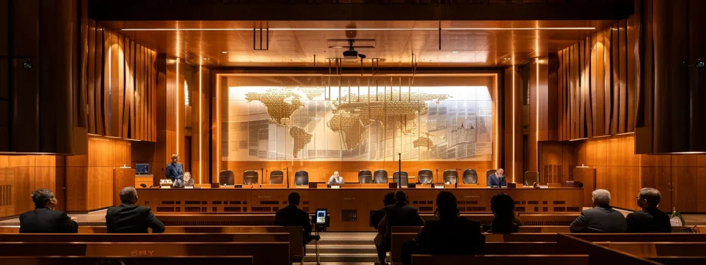 a dramatic courtroom scene, illuminated by focused spotlighting, captures a serious discussion among healthcare professionals and state regulators, with a large wall displaying a map of varying state regulations impacting medical billing practices.