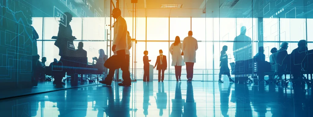 a dynamic and informative visualization shows a comparison chart of various insurance policies, highlighting the striking differences in allowed medical billing amounts across public and private insurers, set against a backdrop of overlapping silhouettes of healthcare providers and patients in a modern, professional environment.