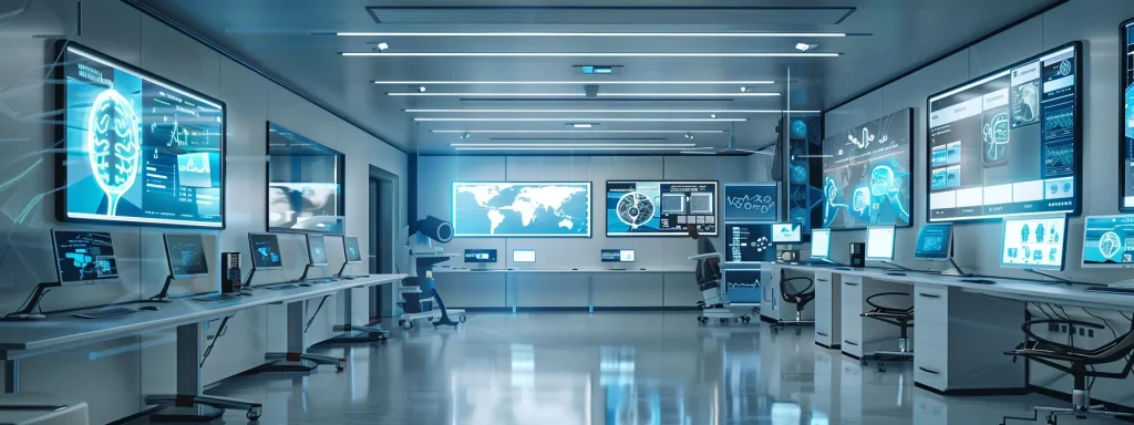 a futuristic healthcare setting with advanced ai systems displayed on sleek monitors, illustrating the seamless integration of technology and medicine to enhance billing accuracy.