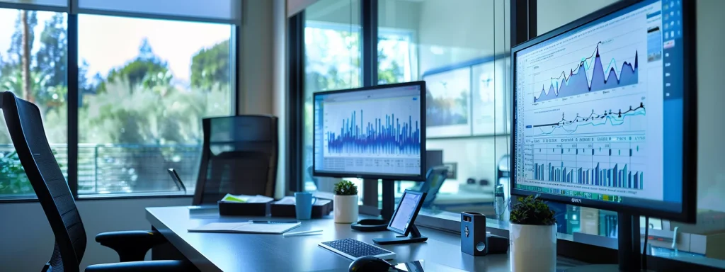 a professional and modern medical facility's consultation room features sleek technology and vibrant charts showcasing cost analysis and improved billing accuracy, illuminated by soft natural light streaming through large windows.