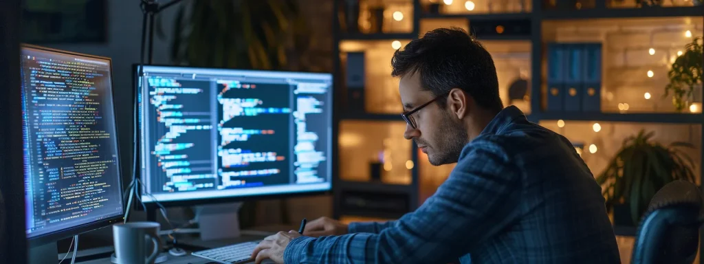 a professional coder sits at a sleek workstation, intently analyzing various coding examples on a luminous screen, surrounded by organized notes highlighting best practices for the proper application of the 59 modifier, all bathed in soft, focused lighting.