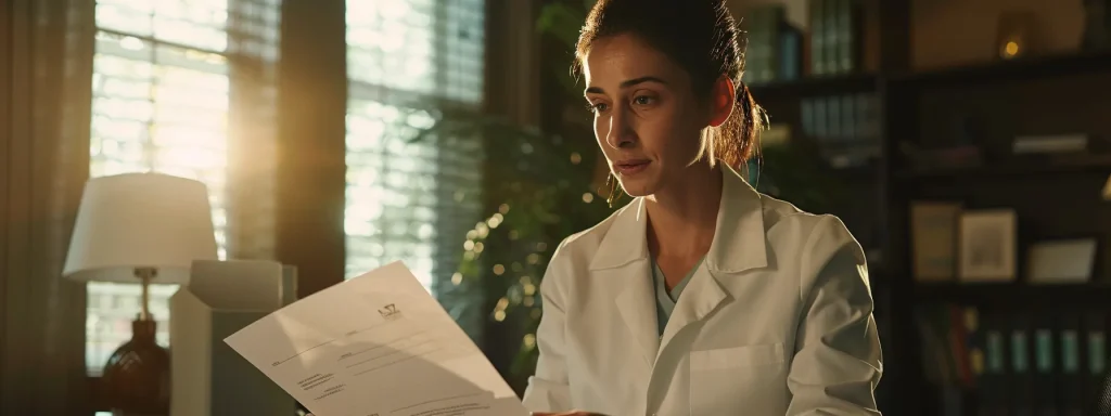 a professional setting featuring a confident orthopedic billing specialist reviewing medical documents under soft, natural lighting, symbolizing transparency and ethical practices in healthcare.