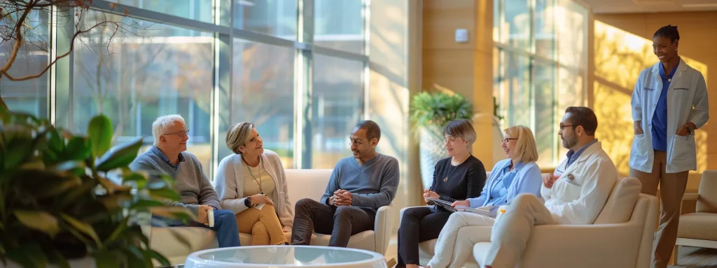a serene healthcare environment showcasing a diverse group of patients engaged in educational discussions with knowledgeable providers, illuminated by warm, natural light that highlights the importance of transparency and understanding in healthcare regulations.