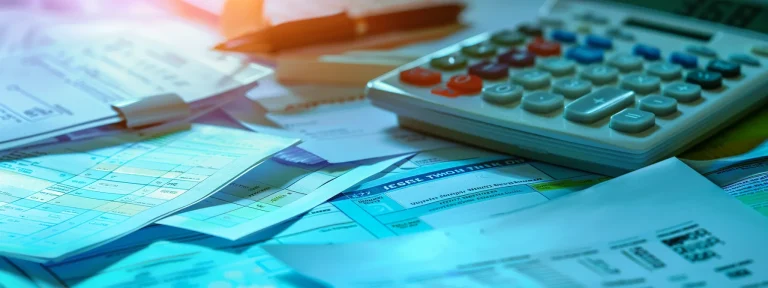 a vibrant collage of medical billing documents and a calculator, illuminated by soft natural light, captures the essence of managing allowed amounts in healthcare finance.
