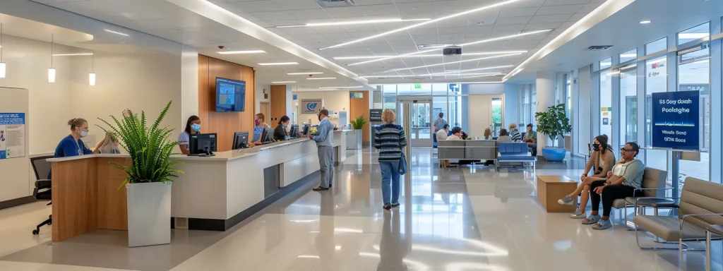 a vibrant outpatient clinic bustling with healthcare providers and patients, highlighting the efficiency and importance of pos 02 in medical billing, bathed in warm natural light to create a welcoming atmosphere.