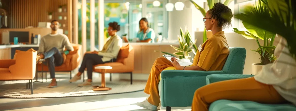 a vivid illustration of a healthcare professional confidently engaging with diverse patients in a modern clinic, symbolizing the collaborative dynamics of capitation in medical billing under bright, welcoming lighting.