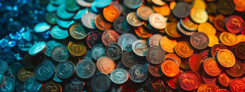 a vivid infographic illustrating the complex interplay of coinsurance, copayments, and deductibles in healthcare, featuring a diverse array of coins symbolizing patient financial responsibility under bright, informative lighting.