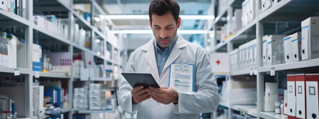 a focused healthcare professional reviews a digital checklist on a sleek tablet in a modern office, surrounded by organized files and buzzing with the urgency of determining medicare eligibility criteria.