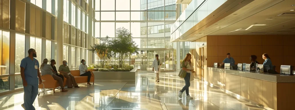 a serene healthcare setting bustling with medical professionals focused on patient care, illuminated by soft natural light streaming through large windows, symbolizing the seamless integration of compassionate service and efficient billing support.