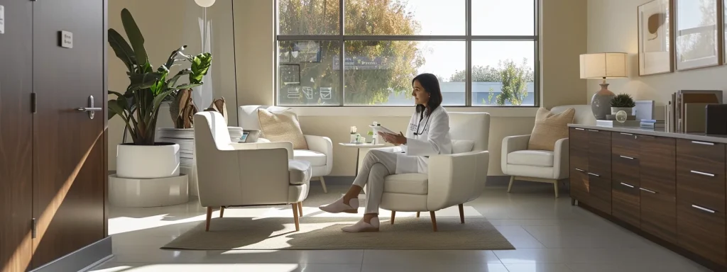 a serene healthcare setting depicting a tranquil office space where a medical professional confidently reviews patient records, bathed in natural light that highlights the smooth organization and simplicity of their billing process.