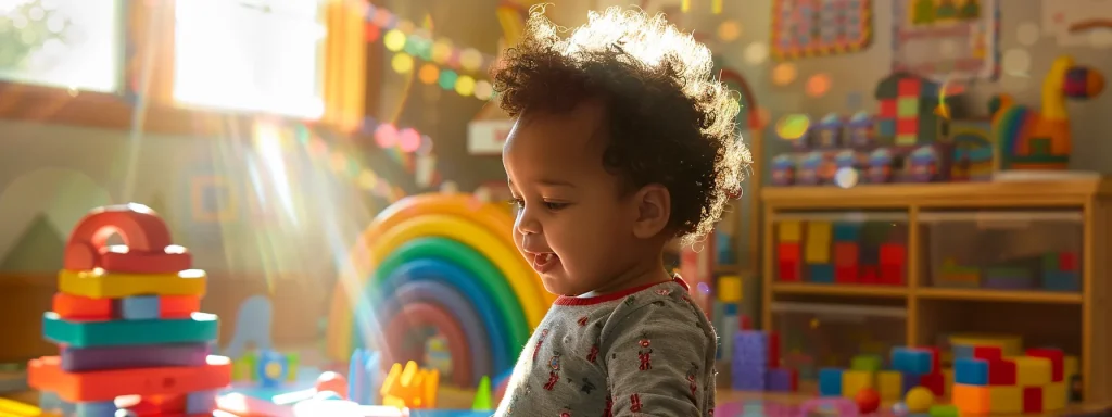 a brightly lit pediatric therapy room is filled with cheerful toys and colorful educational materials, capturing the essence of a child with angelman syndrome engaged in playful activities, showcasing their joyful demeanor and developmental challenges.