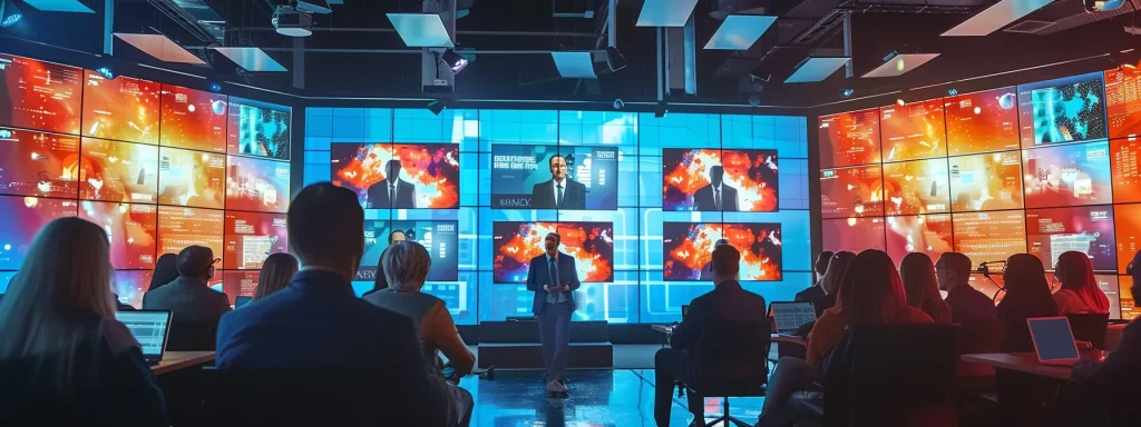 a dynamic urban debate scene in a modern conference room, featuring engaged professionals and passionate speakers discussing kennedy's statements on autism, with various visual cues of public sentiment and media influence prominently displayed on digital screens around them.