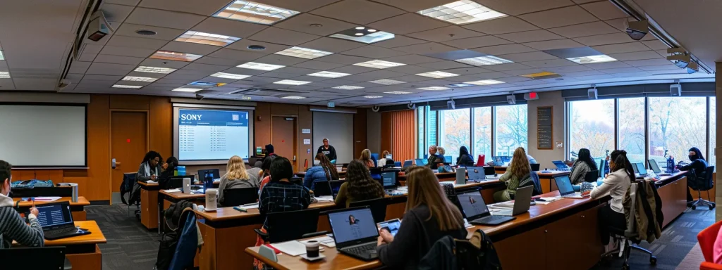 a focused and modern office environment showcases a diverse group of professionals engaging in medical billing and coding activities, with laptops open to online courses and certification materials displayed on the desks.