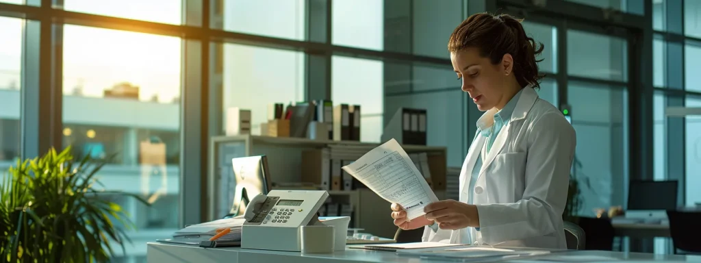 a focused medical billing professional analyzes documents in a modern office, surrounded by sleek technology and vibrant charts, reflecting the critical role of fair pay in enhancing workplace morale and productivity.