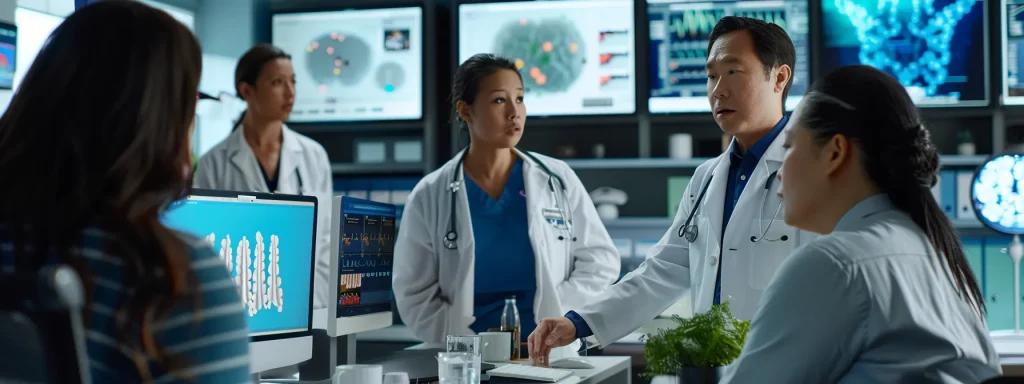 a focused office environment showcases a diverse team of medical billing and coding professionals engaged in collaborative discussions, surrounded by computers and training materials that emphasize career development and compliance in healthcare.