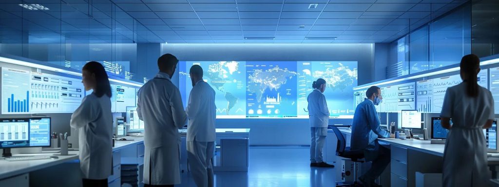 a sleek, modern medical office environment showcases professionals analyzing health insurance claims on digital dashboards, with clear focus on automated billing software that highlights streamlined processes for tdap vaccination and treatment reimbursements.