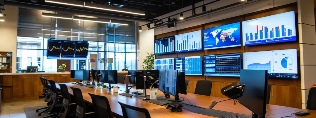 a sleek, modern office filled with medical billing professionals analyzing data on digital screens, with charts and graphs highlighting healthcare expenses and policy revisions prominently displayed in the background.