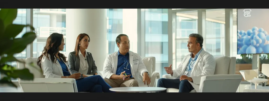 a sleek, modern office space features a diverse group of healthcare professionals engaged in a dynamic discussion around a digital display showcasing evolving medical billing practices, emphasizing transparency and patient care improvements.