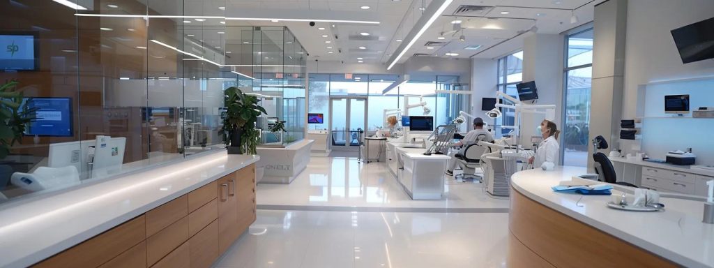 a focused dental assistant in a modern clinic efficiently managing patient care, surrounded by advanced dental technology and professional decor, showcasing the impact of experience on career growth and salaries.