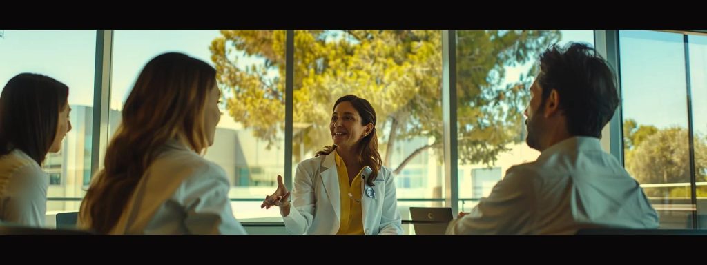 a professional dental assistant confidently discusses salary structures and benefits with a diverse group of colleagues in a modern clinic, set against a sleek office environment that emphasizes collaboration and career growth.