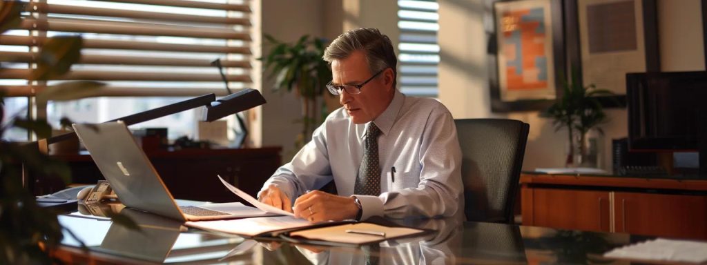 a sharp, modern office setting features a professional examining intricate charts and documents on a sleek glass desk, illuminated by focused ambient lighting, symbolizing the dynamic relationship between insurance policies and billing strategies.